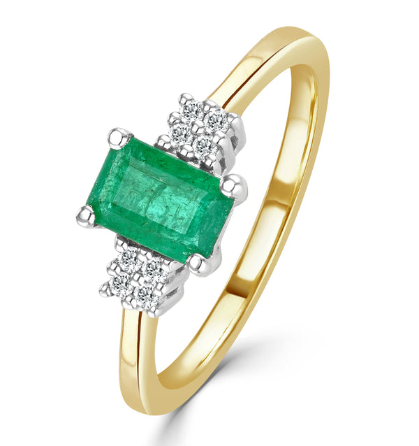 Emerald 6 x 4mm And Diamond 18K Gold Ring